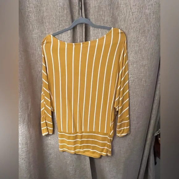 White Birch Mustard and White Striped Blouse - Picture 3 of 4